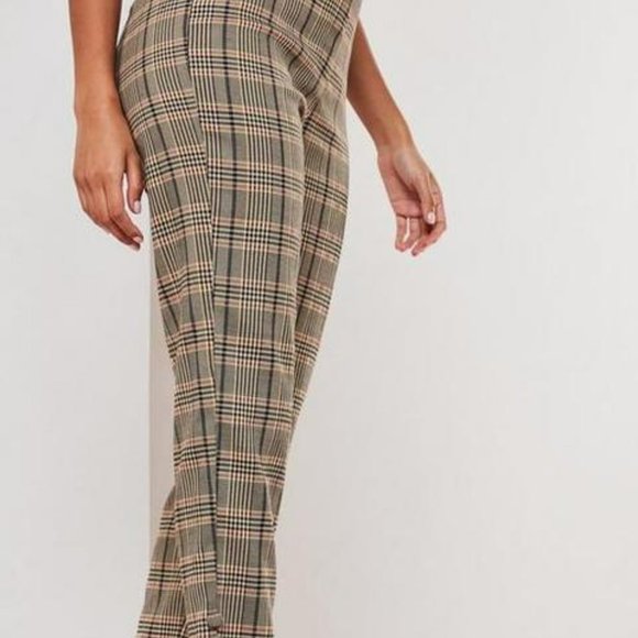 Brown Co Ord Check Bottom Hem Cigarette Trousers - Picture 2 of 4
